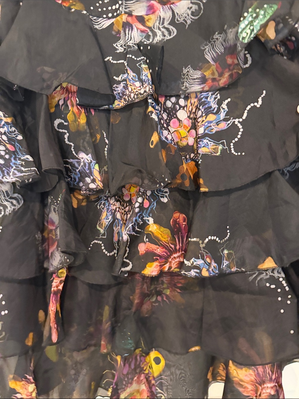 Cynthia Rowley Black Floral Tiered Ruffle Skirt with Multicolor Print - Picture 4 of 4